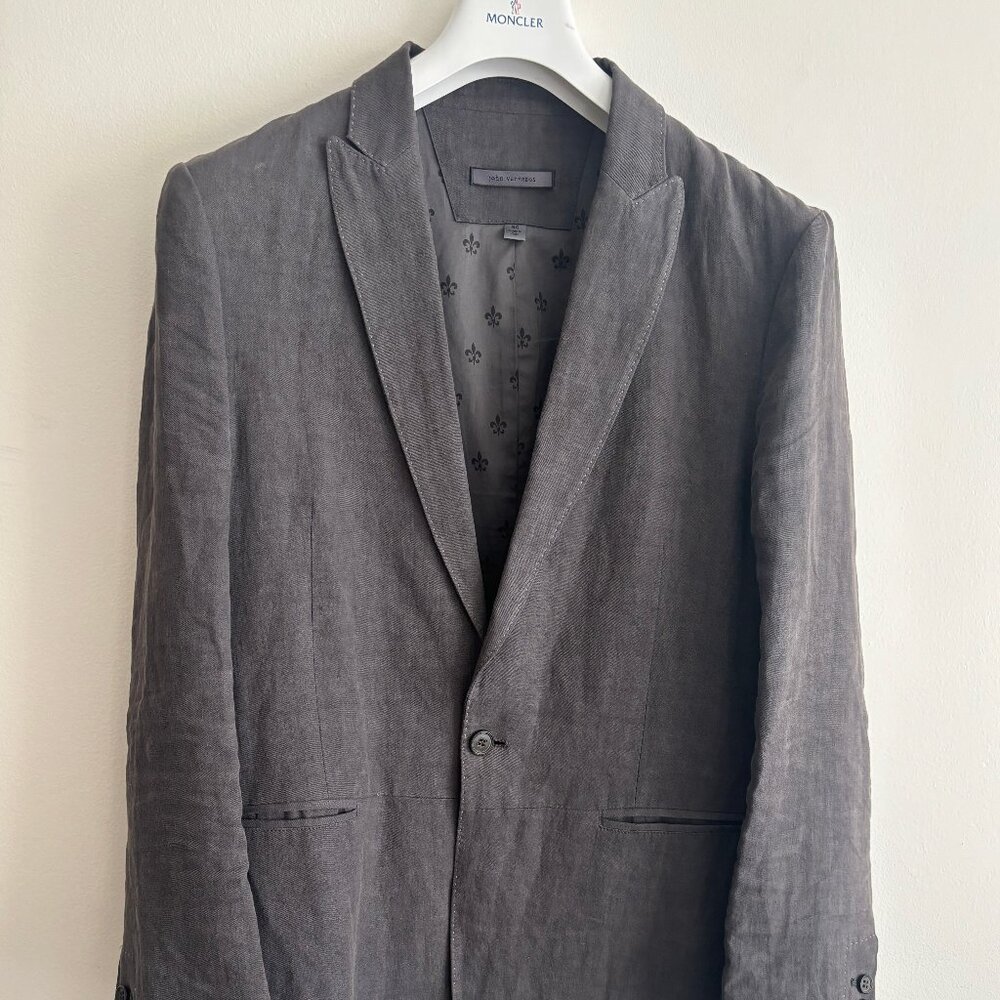 John Varvatos Grey/Brown Peak Lapel Single Button Linen Sport Coat/ Blazer - 40